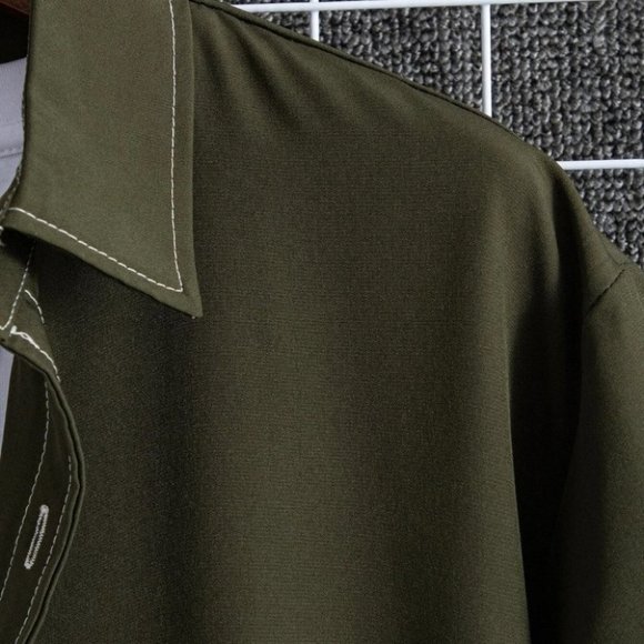 Army Green Mens Button Up Shirt - Picture 6 of 7